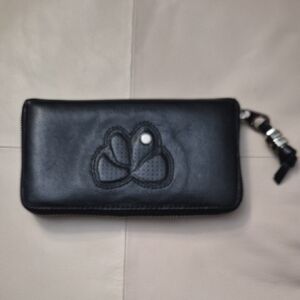 Marc Jacobs Black Leather Heart Design Zip-Around Wallet